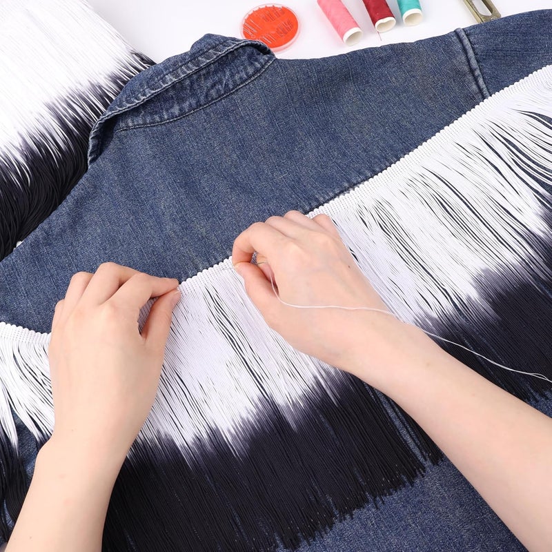 DHFLYDH Fringe Trim Tassel Trim Gradient Color 2.5 Yards 7.9 Inch Wide for Dresses, Bags, DIY, Home Decor, Crafts (Black+White) - Image 5